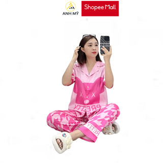 Đồ bộ nữ mặc nhà ANH MỸ pijama chất liệu lụa xước ánh kim thiết kế 5D cao cấp tay ngắn quần dài  SP0004 official.anhmy