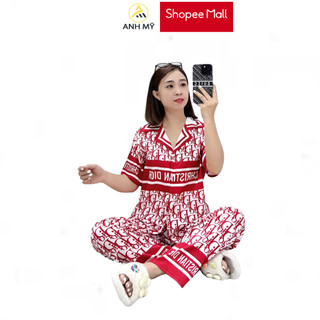 Đồ bộ nữ mặc nhà ANH MỸ pijama chất liệu lụa xước ánh kim thiết kế 5D cao cấp tay ngắn quần dài  SP0009 official.anhmy