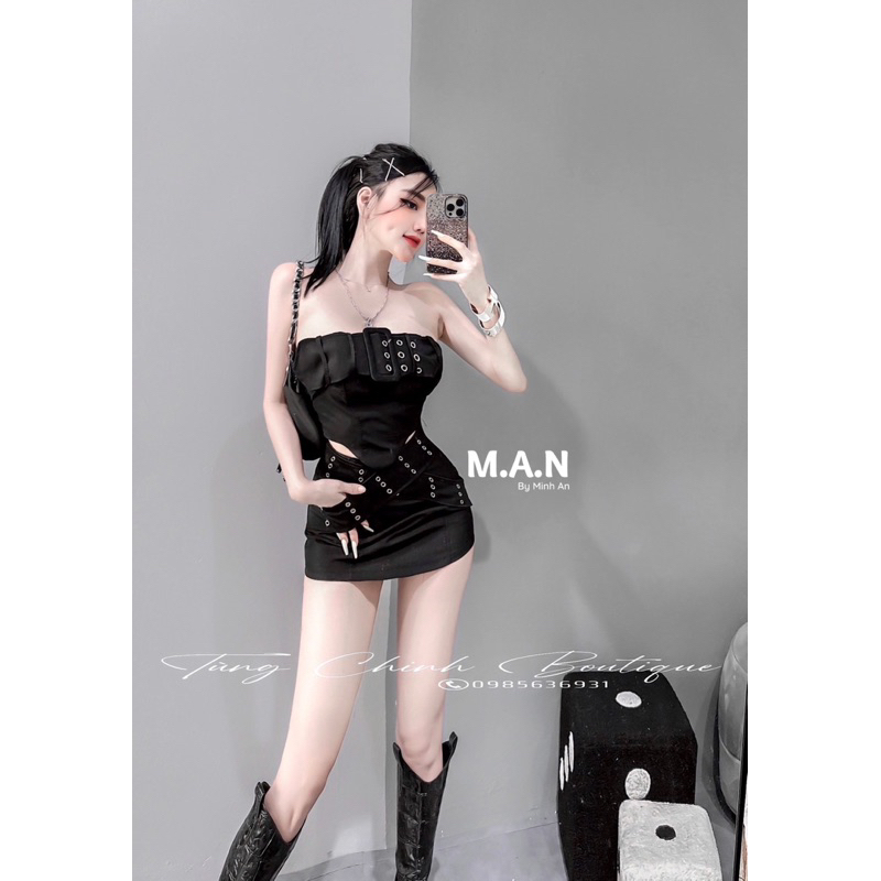 Đầm quây nữ cá tính đục khuy siêu chất