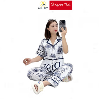 Đồ bộ nữ mặc nhà ANH MỸ pijama chất liệu lụa xước ánh kim thiết kế 5D cao cấp tay ngắn quần dài  SP0008 official.anhmy