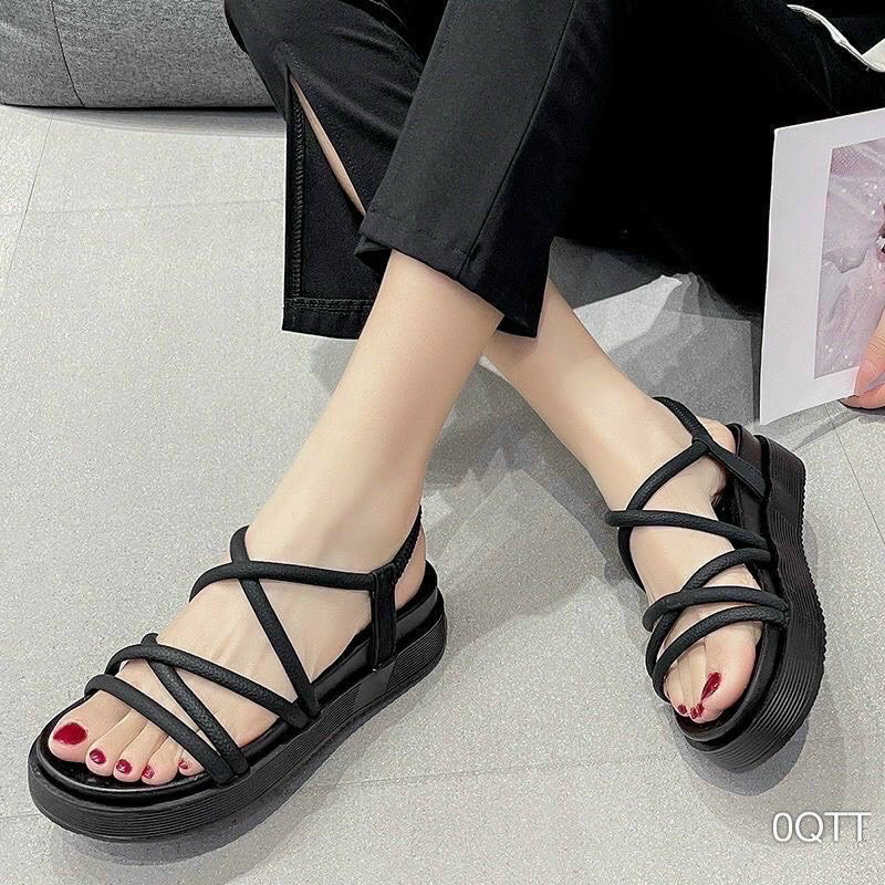 Sandal nữ quai hậu đan dây đế cao su 5cm