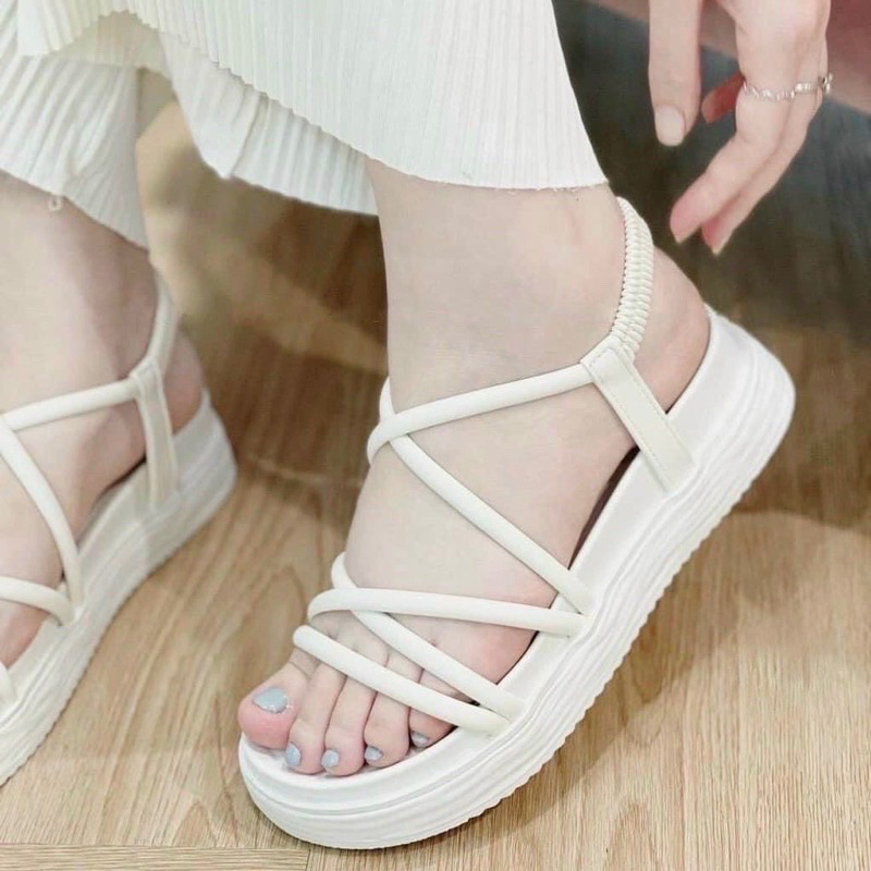 Sandal nữ quai hậu đan dây đế cao su 5cm
