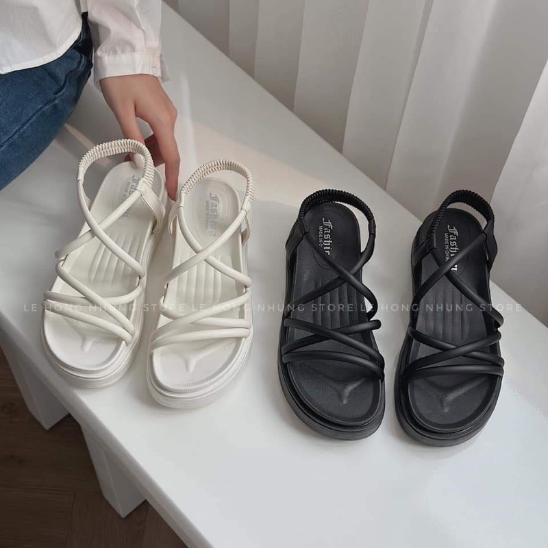 Sandal nữ quai hậu đan dây đế cao su 5cm