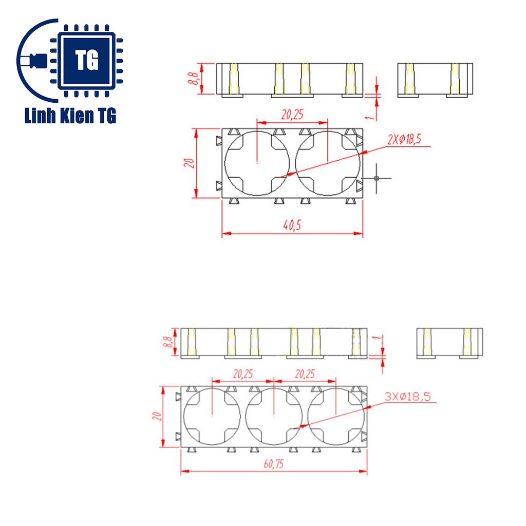 Sét 20 Khung gắn pin 18650 1/2/3/15 cell đế đỡ gắn pin 1 viên 2 viên 3 viên 15 viên tiện dụng