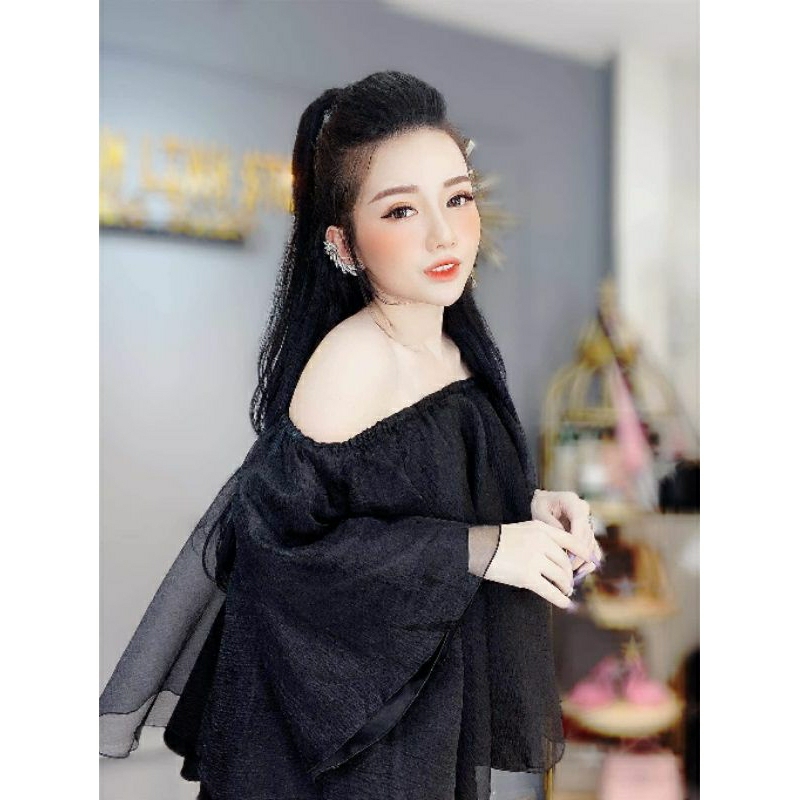 Áo kiểu bẹt vai voan 2 lớp