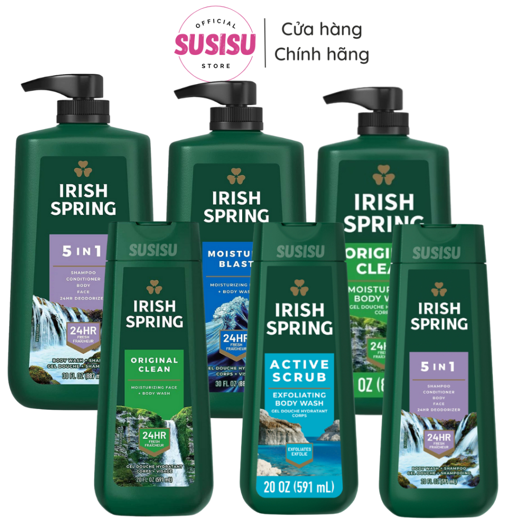 Sữa tắm nam thơm lâu IRISH SPRING Body Wash 532ml /Gel tắm gội nam hàng USA Orginal /Than Hoạt Tính
