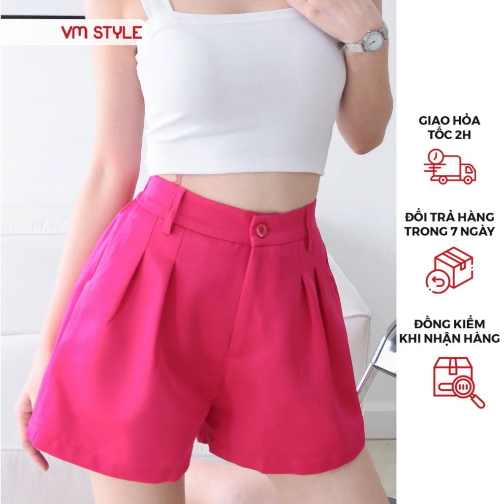 Quần short nữ VMSTYLE vải trơn ống rộng nhiều màu VM20 - QSU00015