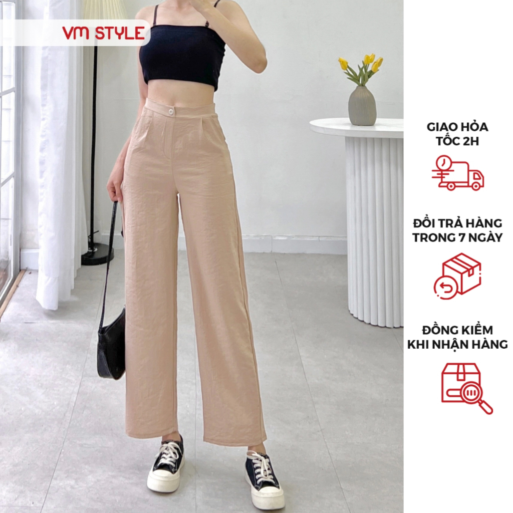 Quần đũi nữ 313 VMSTYLE lưng cao ống rộng suông co giãn phong cách trẻ trung - QDU00012