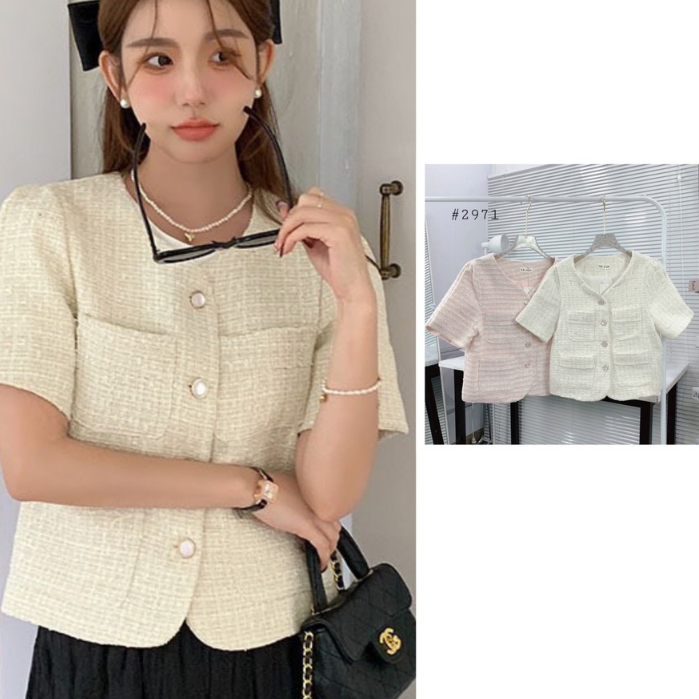 Áo dạ tweed ngắn tay form vừa cúc ngọc dáng tiểu thư Aodatweed2971_P5K10