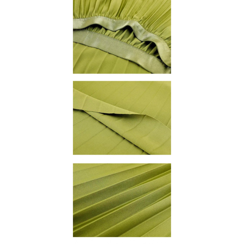 Chân váy xếp ly dáng dài màu xanh bơ hàng Quảng Châu