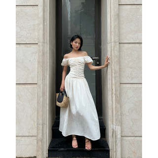 SAP-Đầm tay phồng linen xếp ly
