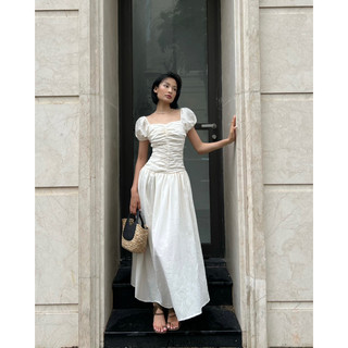 SAP-Đầm tay phồng linen xếp ly