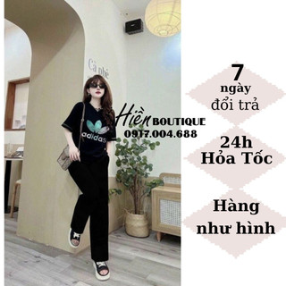 Bộ Thun Thể Thao Nữ Bigsize, Set Đồ Nữ Áo Thun Tay Lỡ Form Rộng Phối Quần Dài Ống Suông In Họa Tiết