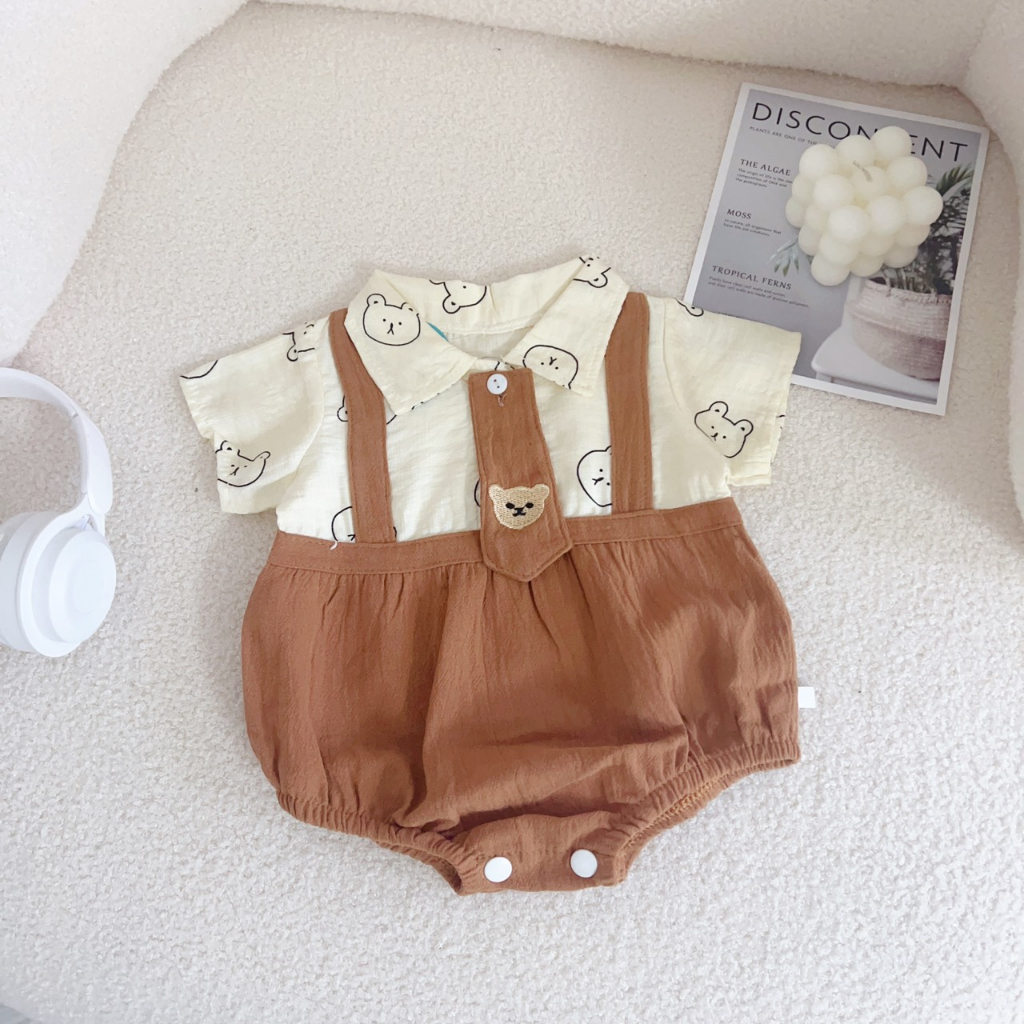 Body công tử gấu bé trai kèm cà vạt size 3-9kg