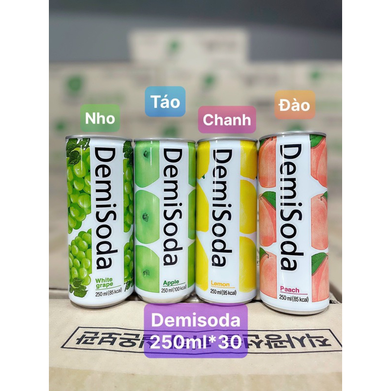 Demi Soda-Hàn quốc 3 vị Táo - đào - chanh lon 250ml * 30 lon / thùng