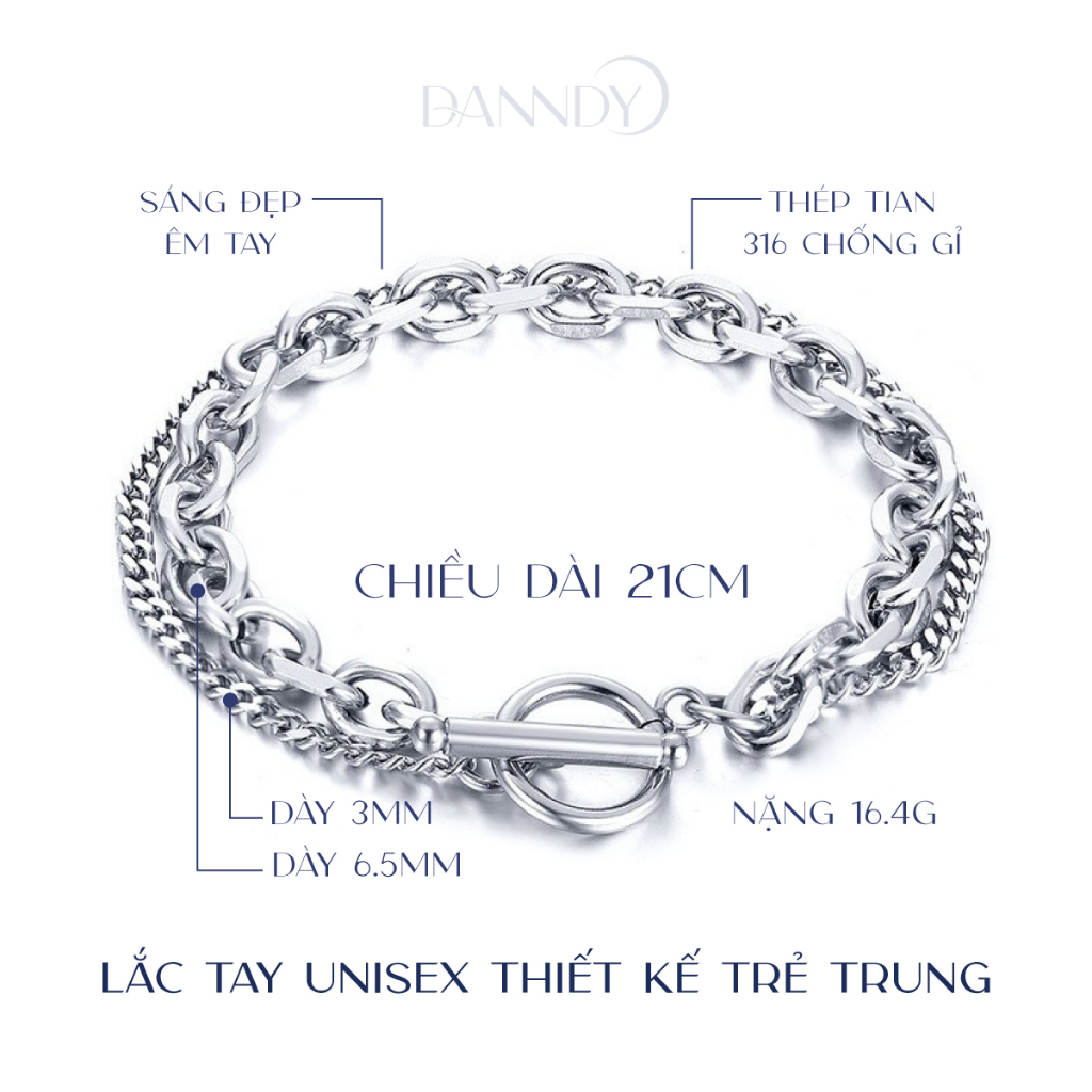 Vòng Tay Lắc Tay Unisex 2 Lớp Thời Trang. Lắc Tay Nam Thép Titan Không Gỉ. Vòng Tay Nam | Dandy