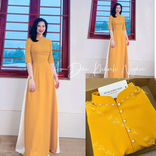 Áo dài truyền thống vàng tay lỡ đi lễ chùa, đi tiệc hot