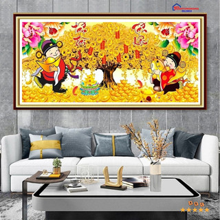 Tranh thêu chữ thập cây kim tiền tài lộc 1m x 55cm