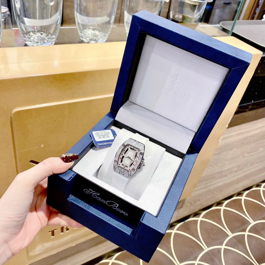 Đồng hồ nữ Hanboro HBR987, Dây cao su, Authentic, fullbox, Luxury diamond watch