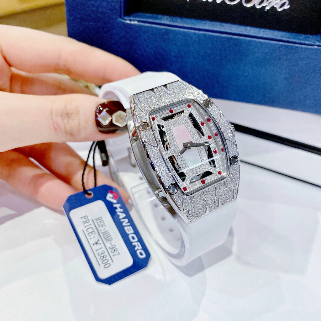 Đồng hồ nữ Hanboro HBR987, Dây cao su, Authentic, fullbox, Luxury diamond watch