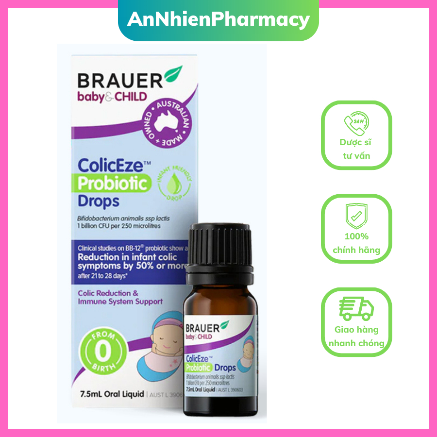 (Chính Hãng) BRAUER Baby &amp; Child  ColicEze Probiotic Drops - Men vi sinh dạng lỏng hỗ trợ giảm đau bụng Chai 7,5mL