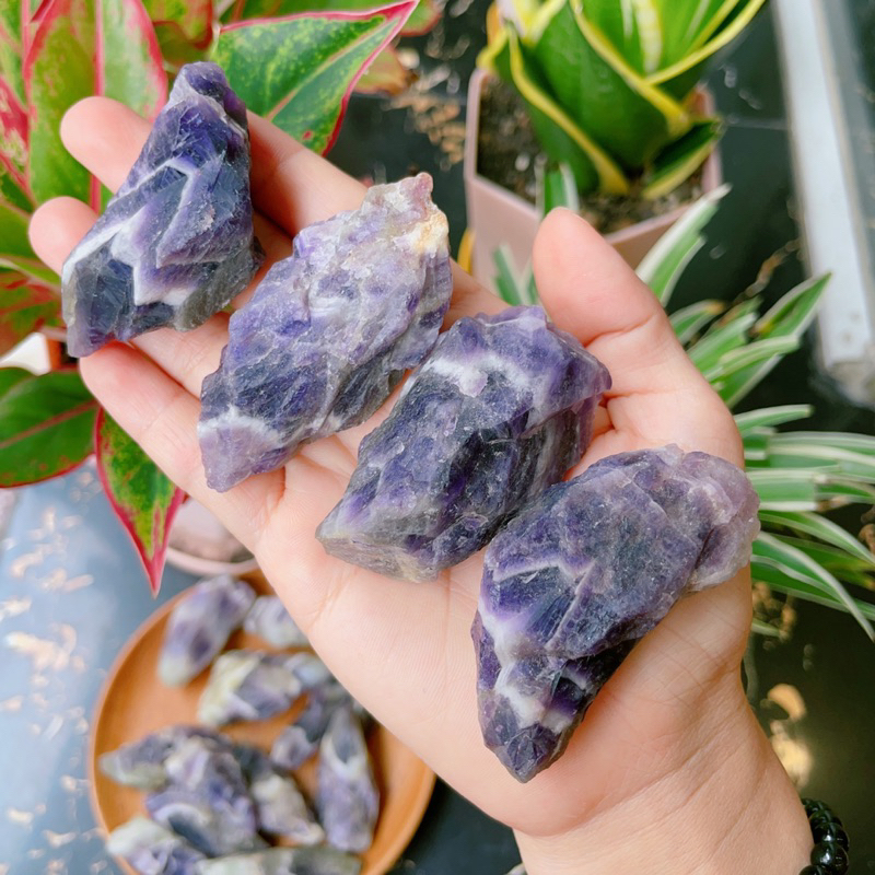 Đá Chevron Amethyst thô, Đá thạch anh tím giấc mơ, Đá thiên nhiên chưa qua chế tác, Đá năng lượng thô