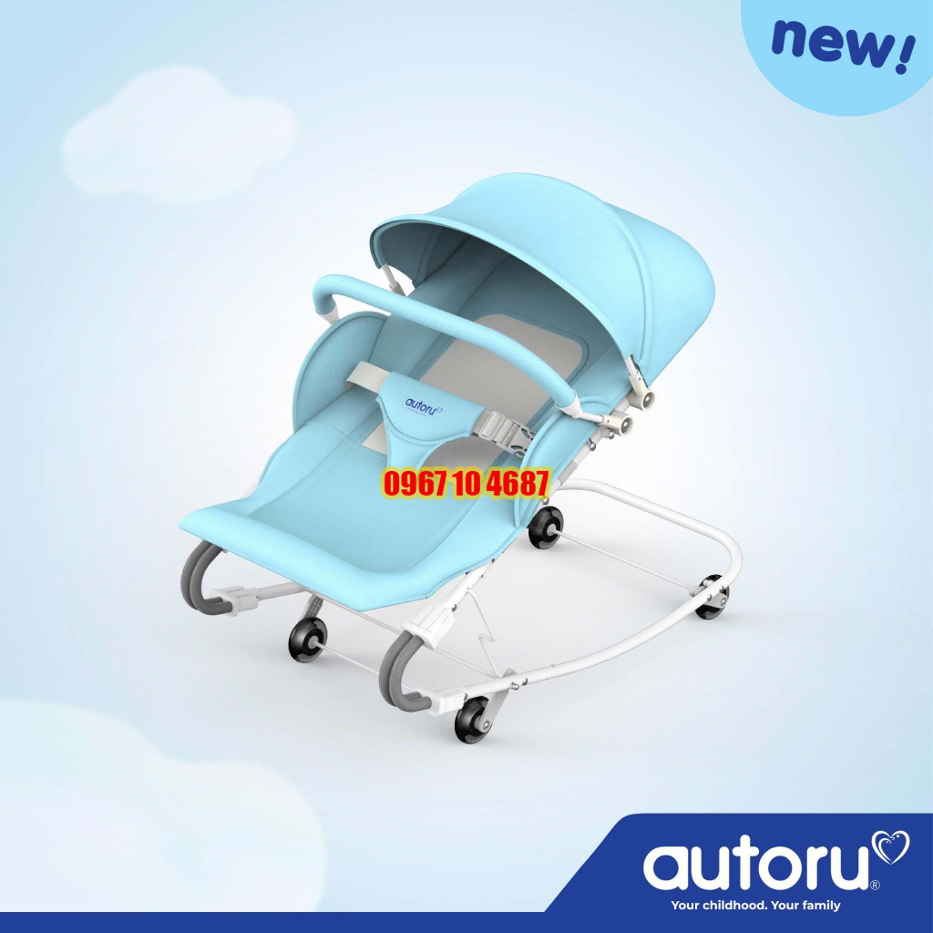 Ghế rung nhún Autoru F2 có bánh xe đẩy cho bé sơ sinh đến 18 tháng, bé ăn bột,ngủ trưa, tắm nắng có mui che chống muỗiF2