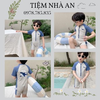 Đồ bơi cho bé trai set đồ bơi cá voi xanh kèm mũ chất co giãn thoải mái cho bé kèm mũ đội - tiệm nhà an