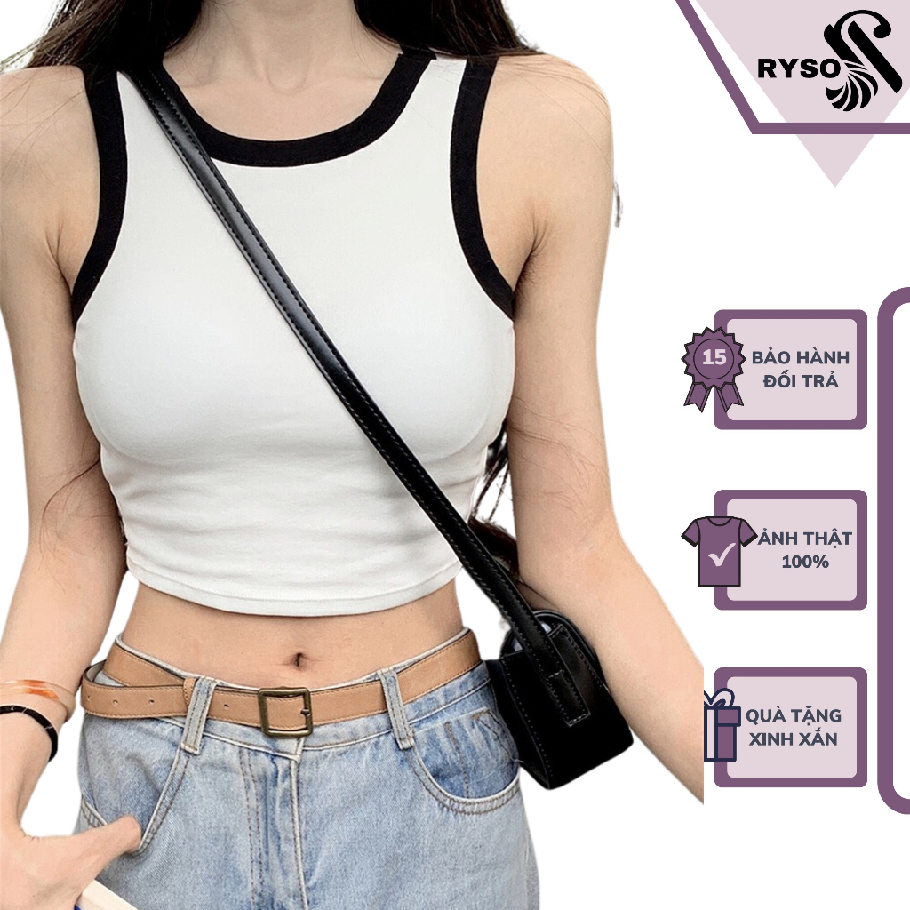 Áo Croptop BA LỖ PHỐI VIỀN RYSO FASHION Basic Trơn Nữ Thun Gân Kiểu Ôm Body Cao Cấp