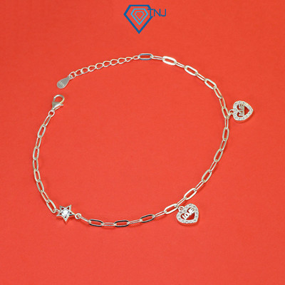 Lắc chân bạc nữ hình trái tim chữ Love gắn ngôi sao đính đá lấp lánh LCN0122 - Trang Sức TNJ