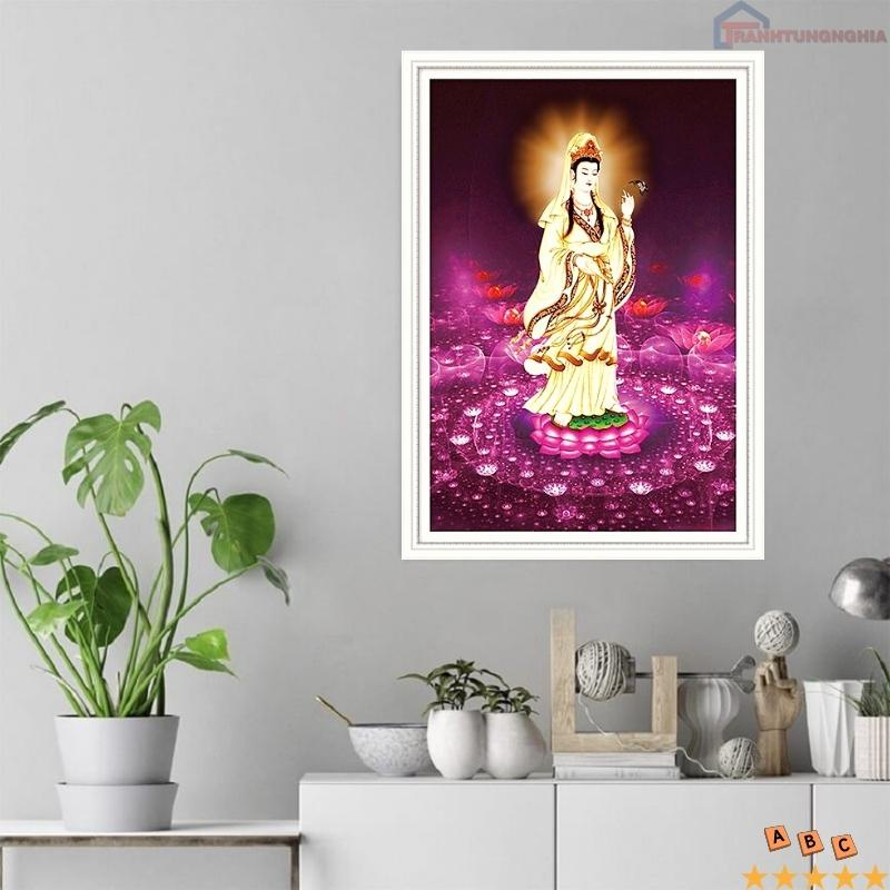 Tranh thêu chữ thập quan thế âm bồ tát 50cm x 75cm