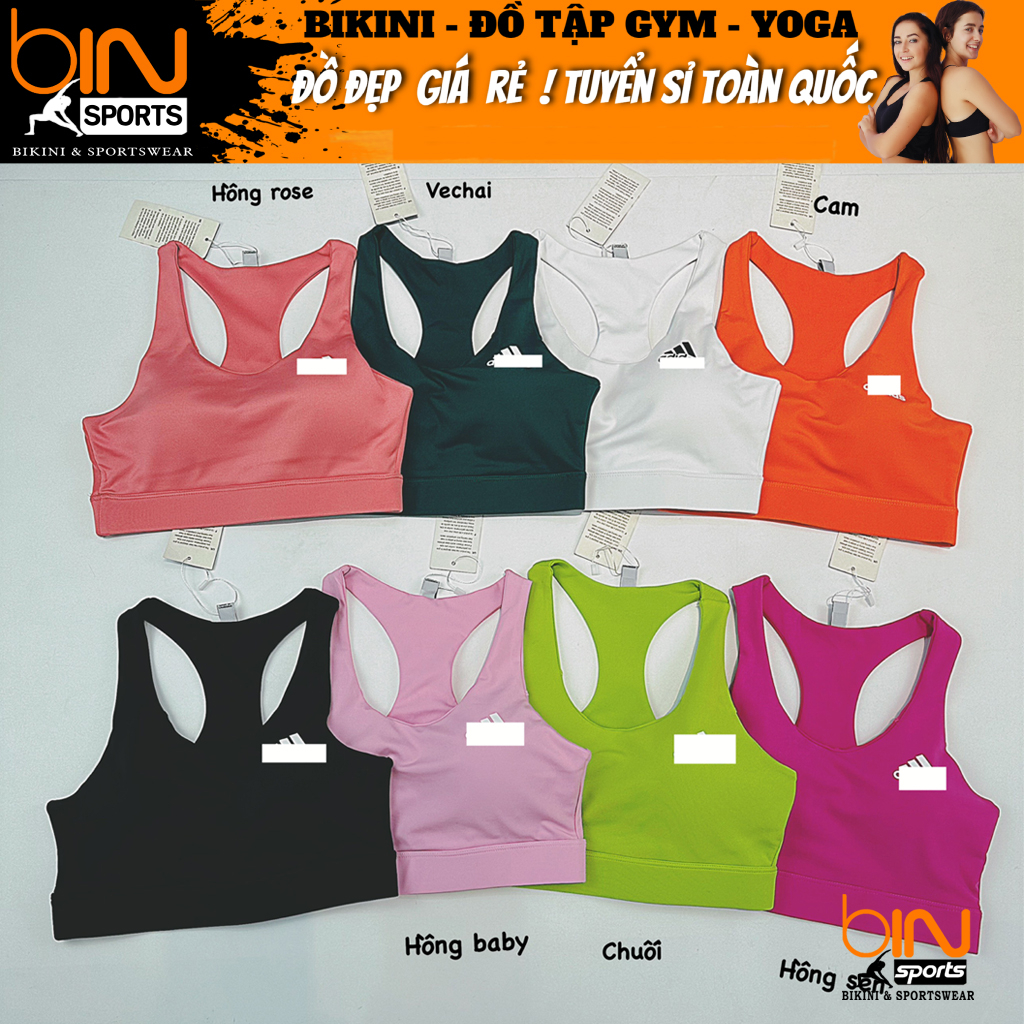 Áo bra nữ tập gym yoga aerobic thể thao nhiều màu kèm mút chất liệu thun poly co dãn 4 chiều BINSPORTS A258