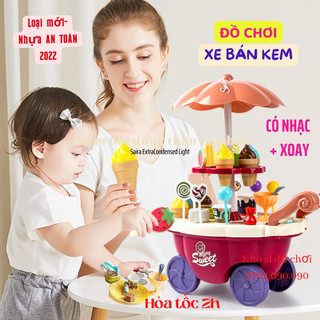 Đồ chơi xe đẩy kem, đồ chơi xe bán kem cho bé có đèn có nhạc 2 tầng xoay 360 độ, 30 chi tiết