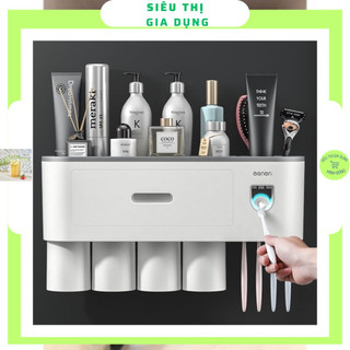 Bộ nhả kem đánh răng tự động oenon 4 cốc, Kệ để bàn chải đánh răng oenon 4 cốc hút từ,nhả kem tự động