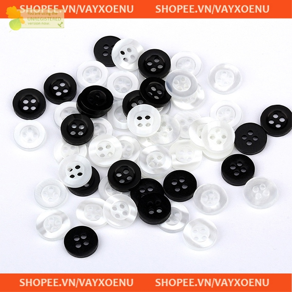 Set 50 nút áo sơ mi 2 da loại tốt size 1.1cm, 1.2cm (trắng, đen), cúc nhựa 4 lỗ, nút áo 2 da
