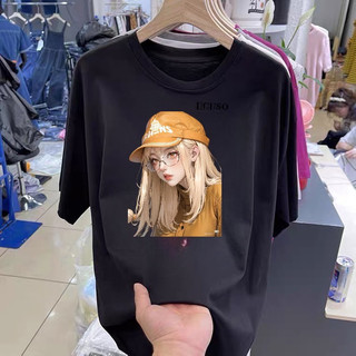 SWELEE at Áo thun nam nữ cotton form rộng tay lỡ unisex hình in cô gái 3