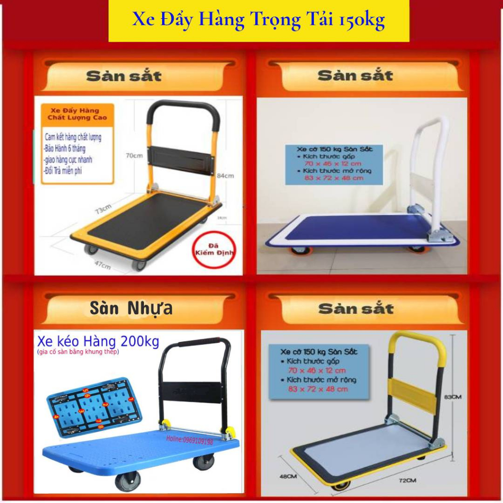 Xe Kéo Hàng tháo lắp đơn giản , Xe đẩy hàng nhập siêu bền XKT04 Mới