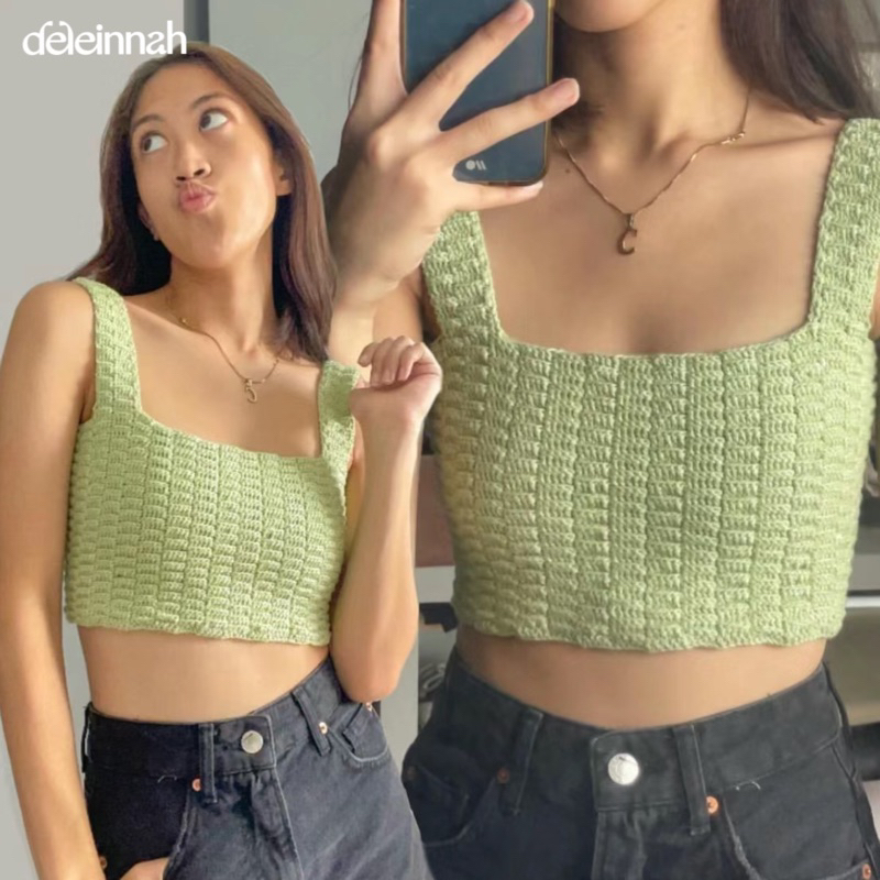 𝐋𝐈𝐋𝐈 𝐂𝐑𝐎𝐂𝐇𝐄𝐓 𝐁𝐑𝐀𝐋𝐄𝐓𝐓𝐄 I Áo croptop len Lili xanh lá mát mẻ vào mùa hè