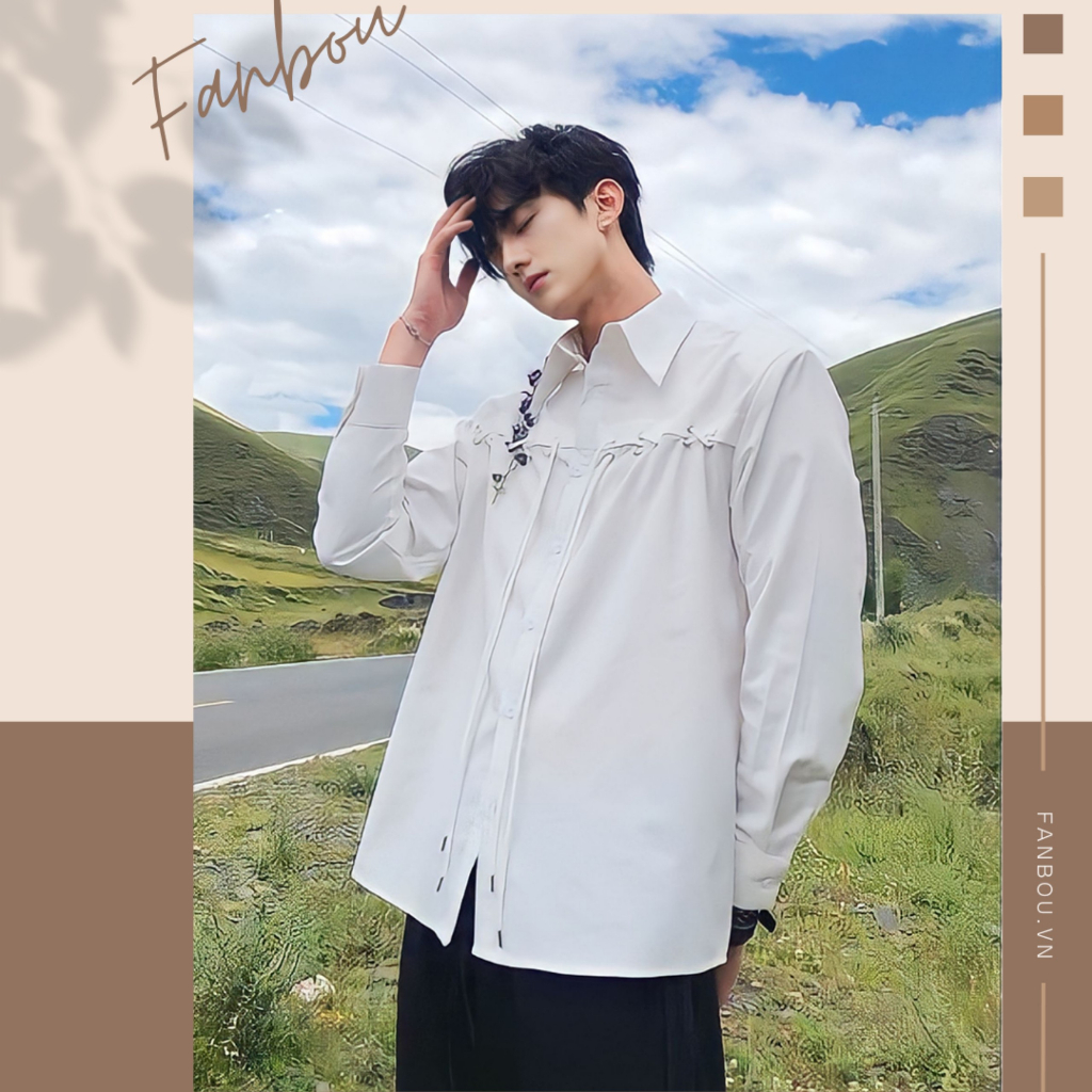 Áo Sơmi Ngực Ráp Kết Dây Tay Dài - FAN023 - FANBOU