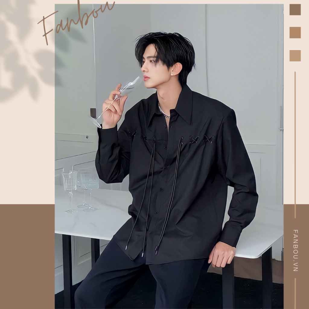 Áo Sơmi Ngực Ráp Kết Dây Tay Dài - FAN023 - FANBOU