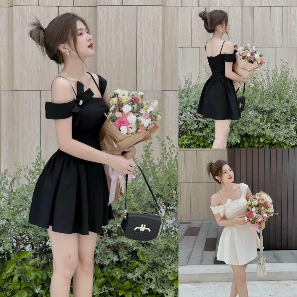 Đầm Nữ Ngắn Xếp Ly Eo 2 Dây Đính Nơ Ngực (Có Mút Ngực) Sam Closet Phù Hợp Để Tới Công Sở, Đi Làm Hoặc Đi Chơi.