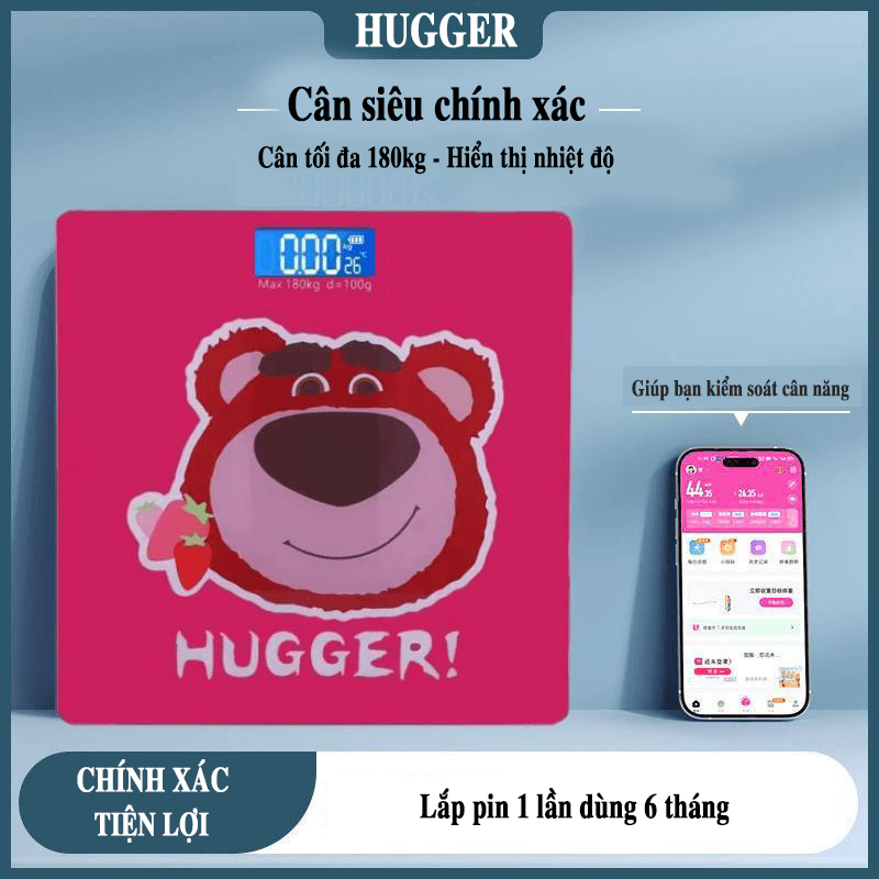 Cân điện tử gấu Hugger hiển thị nhiệt phòng tiện lợi My Home DN202