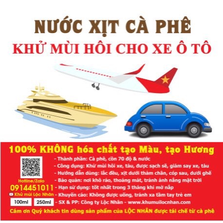 Nước thơm khử mùi xe ô tô giảm say xe hương cà phê tự nhiên - 100ml