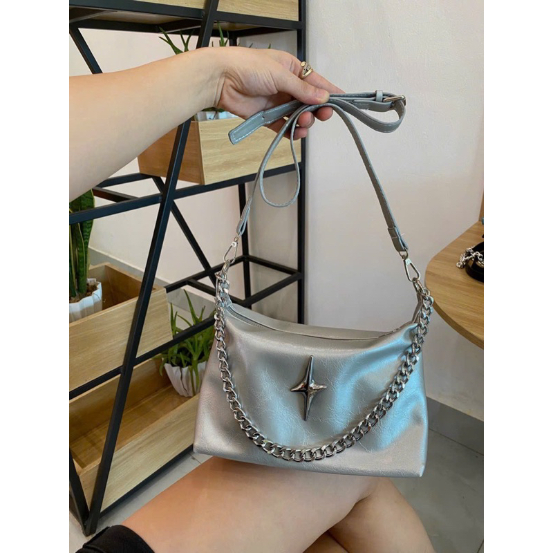 Túi Xách Nữ Pha Dây Xích, Túi Nữ Kẹp Nách Đeo Chéo Thời Trang