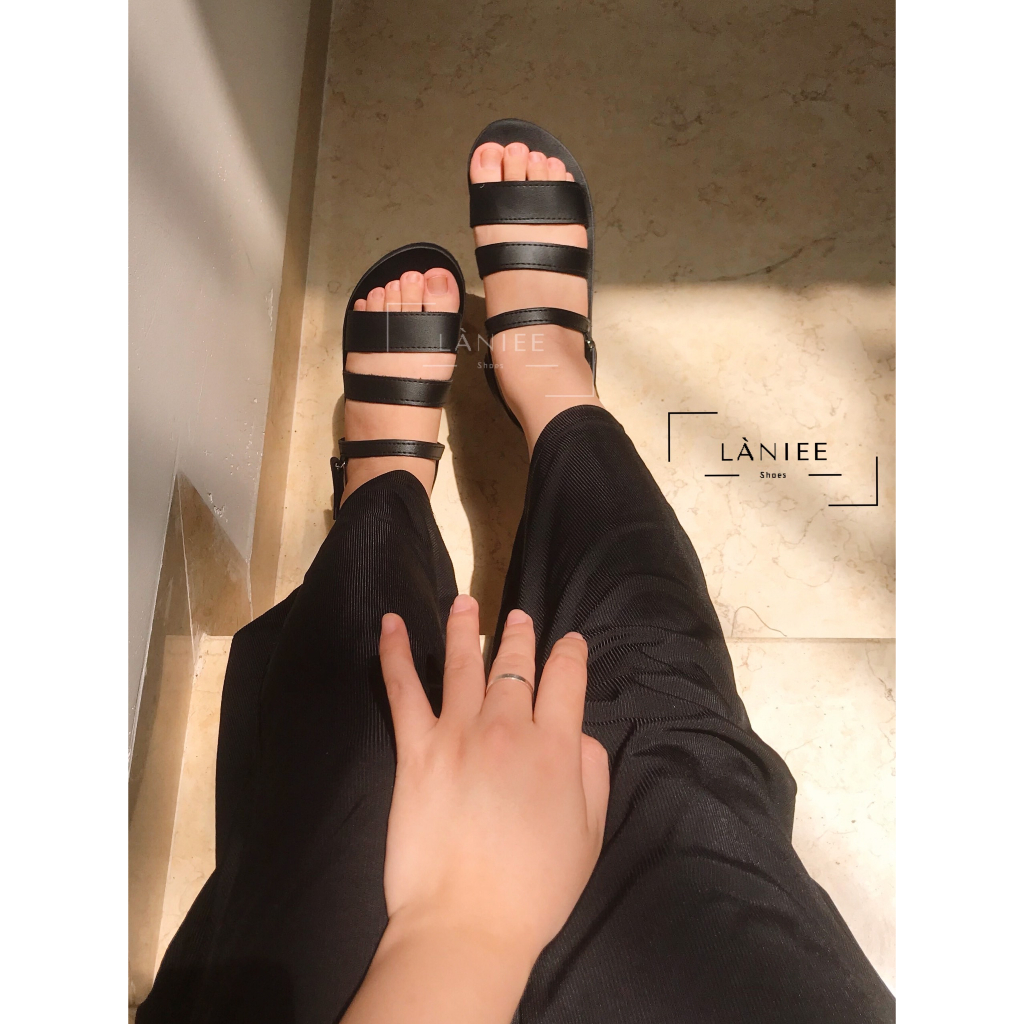 Giày sandal nữ Làniee 3 quai ngang màu đen - LNT03