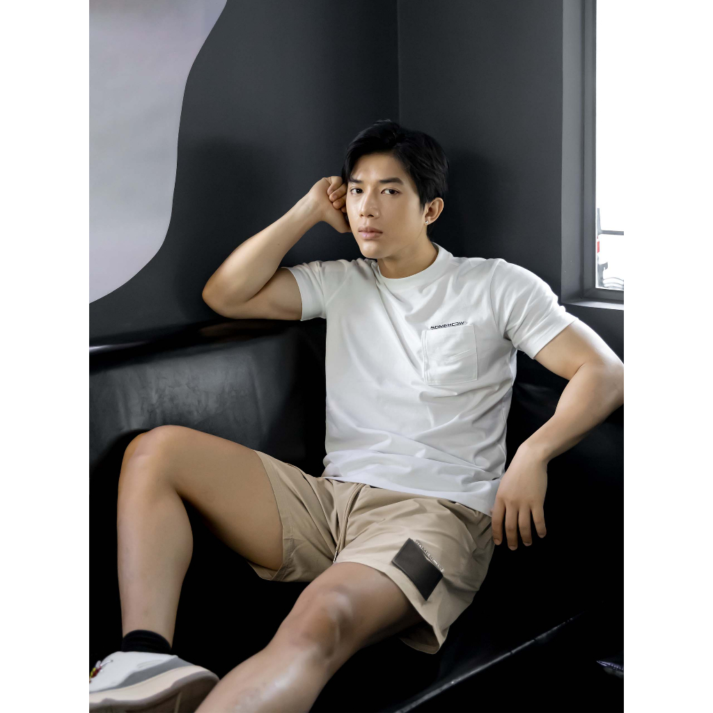 Set Nam White T-shirt With Brown Short, Chất Vải Áo Cotton, Quần Dù Gió Thoải Mái, SB0018, SOMEHOW