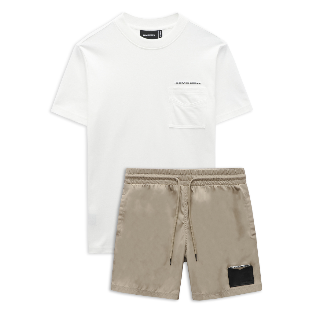 Set Nam White T-shirt With Brown Short, Chất Vải Áo Cotton, Quần Dù Gió Thoải Mái, SB0018, SOMEHOW