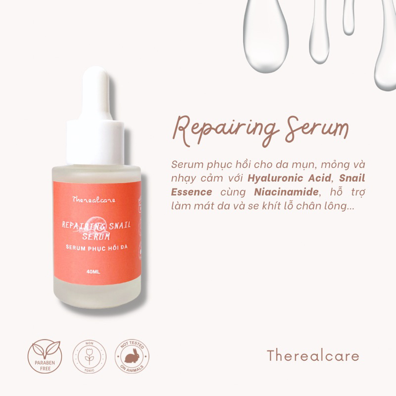 SERUM PHỤC HỒI & SE LỖ CHÂN LÔNG CHO DA MỤN, NHẠY CẢM💧REPAIRING SNAIL SERUM💧