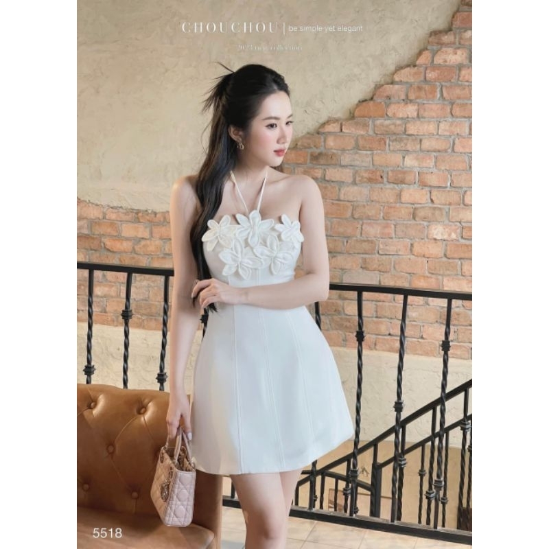 Đầm đi tiệc 2 màu pastel hồng- trắng