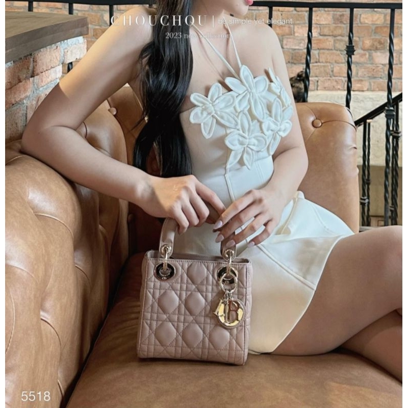 Đầm đi tiệc 2 màu pastel hồng- trắng